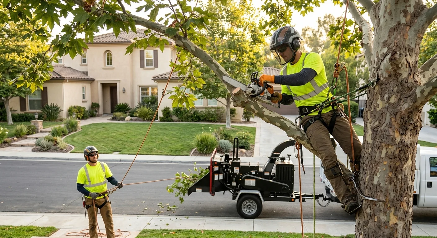 Close-up of a technician assessing tree health during a Moorpark site visit