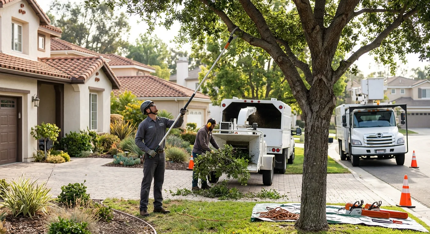 Organized crew completing a post-job walkthrough after tree work on a Moorpark property